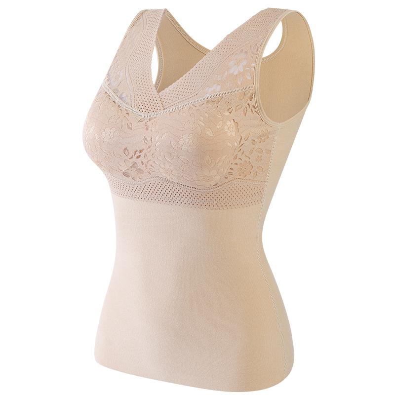 Women Warm Winter Thermal Tank Tops With Bra Padded Soft Thick Fleece Undershirt Stretch Velvet Thermal Vest Singlet Underwear