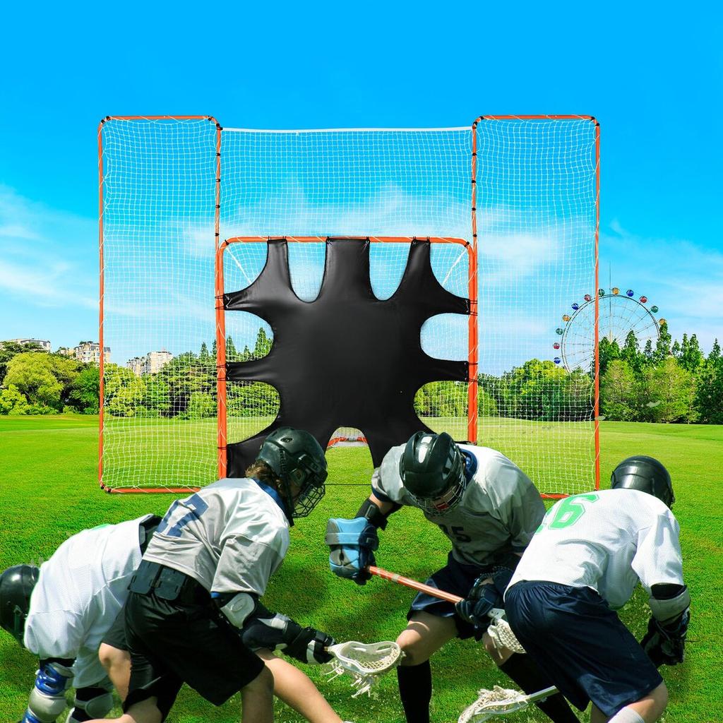 3-IN-1 Lacrosse Goal with Backstop and Target, 12' X 9' Lacrosse Net, Steel Frame Backyard Lacrosse Rebounder Equipment, Quick & Easy Setup Training