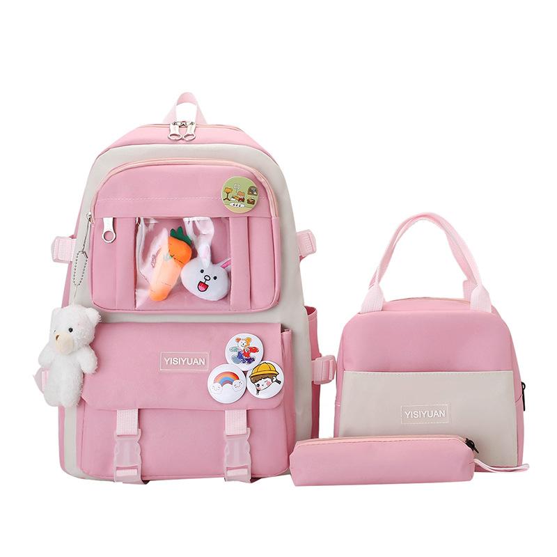 Dreiteiliges Rucksack-Set Farbblock Schüler-Schultasche Damen College-Stil Großraum-Rucksack für Mädchen