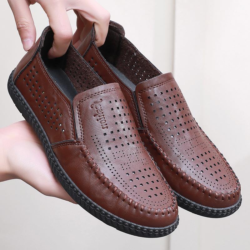Casual Leather Shoes Men'S Breathable One-Foot Pedal Doudou Shoes Cover Lazy Shoes Summer Loafers Men'S Shoes