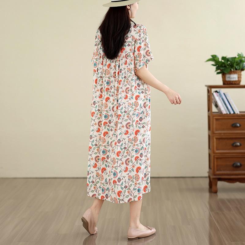 Manica corta Plus size vintage floreale nuovo in abiti da donna casual abito lungo estivo ampio