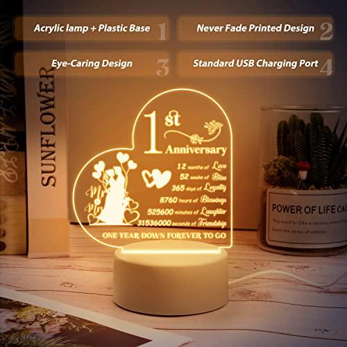 Vetbuosa 1st Anniversary Night Light Gift for Couples, First Wedding Anniversary LED Gift, Paper Anniversary Gift for Wife or Husband, Acrylic Night L