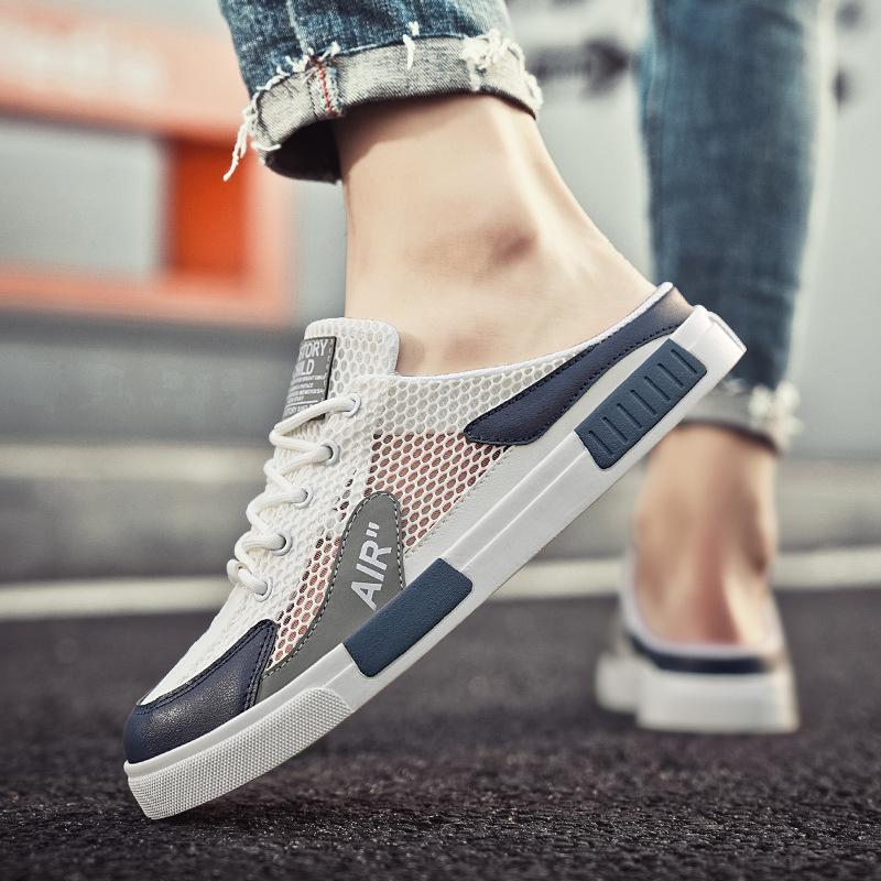 

Чоловіче взуття великого розміру літні нові напівшльопанці з закритою п ятою, сітчасті порожнисті повсякденні туфлі, спортивні кеди 47