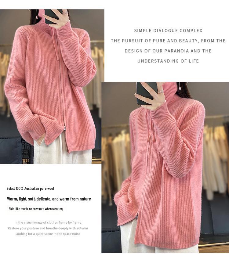 Women's Autumn/Winter 100% Wool Zipper Cardigan Coat