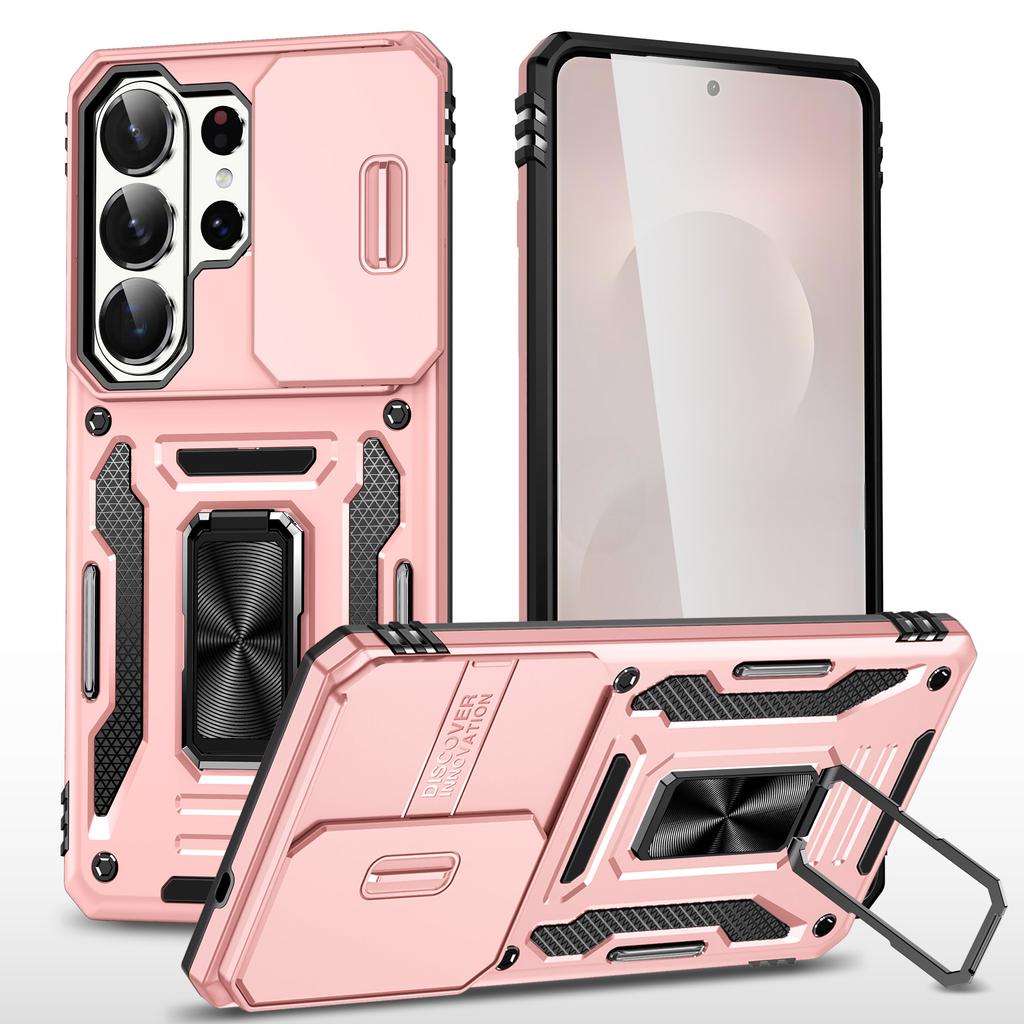 For Samsung Galaxy S26 Ultra Case Kickstand Slide Lens Lid PC + TPU Drop-Proof Phone Cover