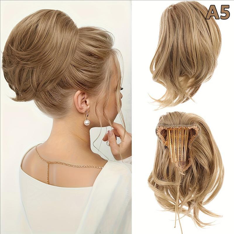 Synthetic Messy Bun Women Straight Short High Ponytail Extension Synthetic Straight Claw Clip Chignon Natural Hairpieces