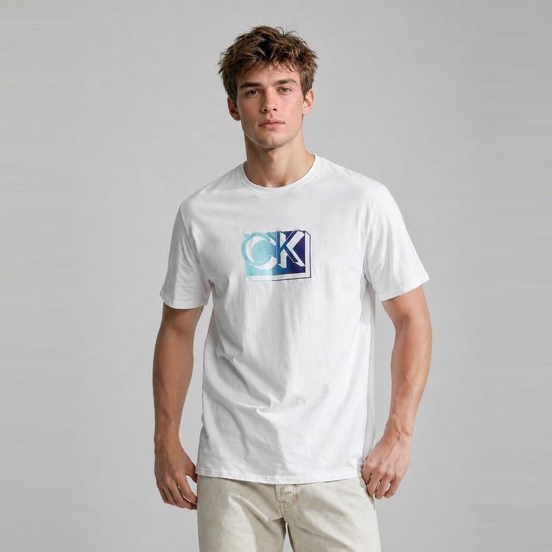 Calvin Klein Modern Casual Three-Dimensional Color Block Printed Cotton Short Sleeve T-Shirt Men Tops 40MC822