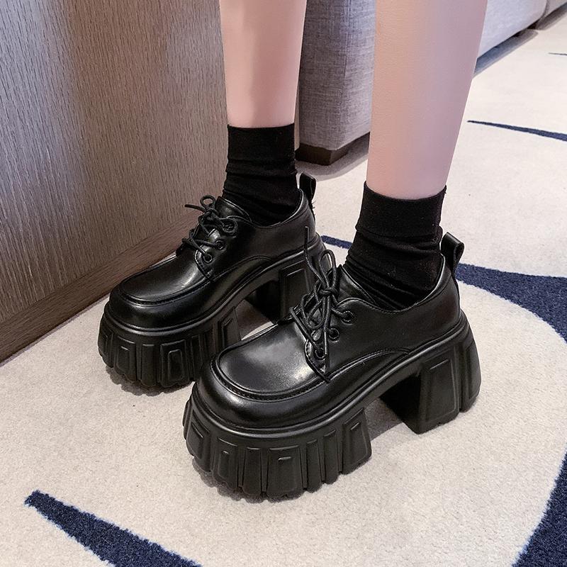 Pantofi Mocasini cu Platformă pentru Femei la Modă, Tocuri Înalte de 8,5 cm, Pantofi cu Șireturi, NOU Trend 2025, Primăvară, Piele, Adidași Groși, Pantofi de Mers în Aer Liber