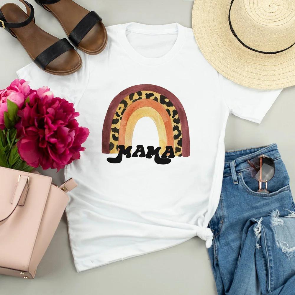 Womens Teach Love Rainbow Mama Graphic TShirt Harajuku Style Aesthetic Rainbow Print Modal Dress Casual Top for Women Cartoon