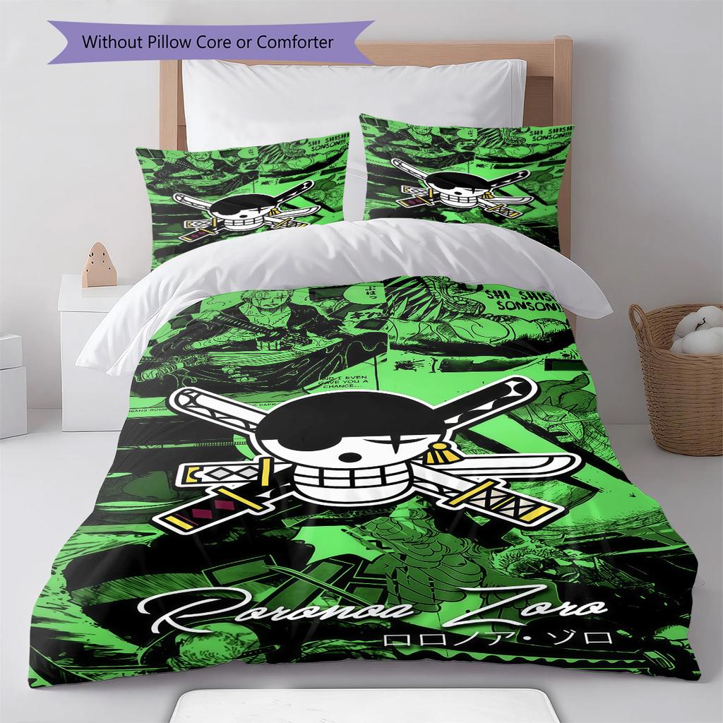One Piece Straw Hat Pirates Pattern Bedding Quilt Set Quilt Cover Pillowcase Home Birthday Gift(1 * Duvet Cover + 2 * Pillowcase, Without Core)