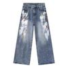 JYL Mens Jeans Ripped Spring Autumn Niche High Street Loose Straight Denim