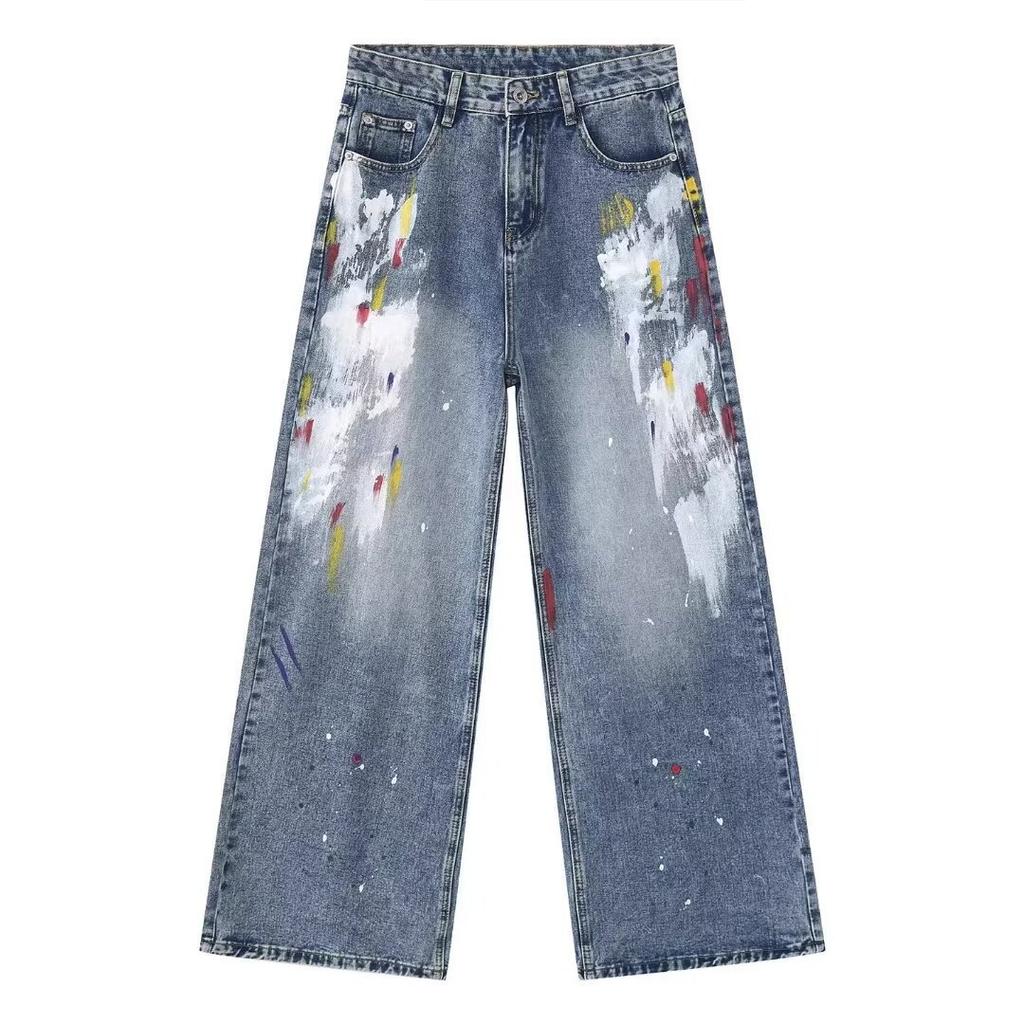 JYL Mens Jeans Ripped Spring Autumn Niche High Street Loose Straight Denim