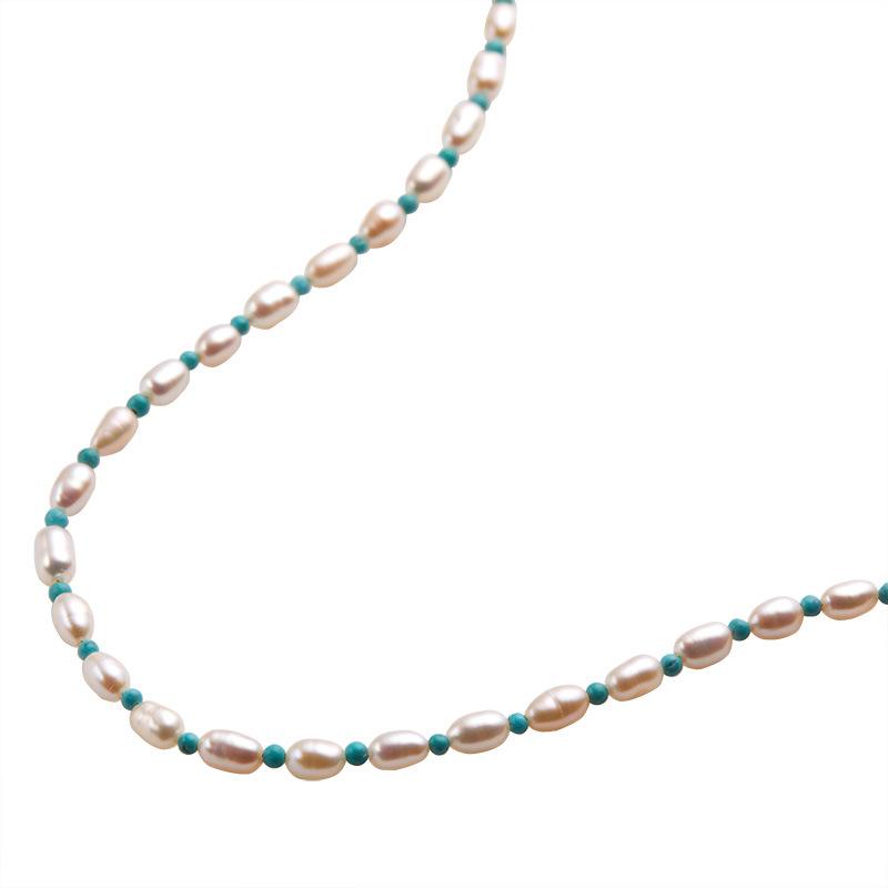 Ветер Натуральная Бирюза Пресноводный Жемчуг Стежок S925 Стерлинговое Серебро Ожерелье Женская Цепочка на Ключицу