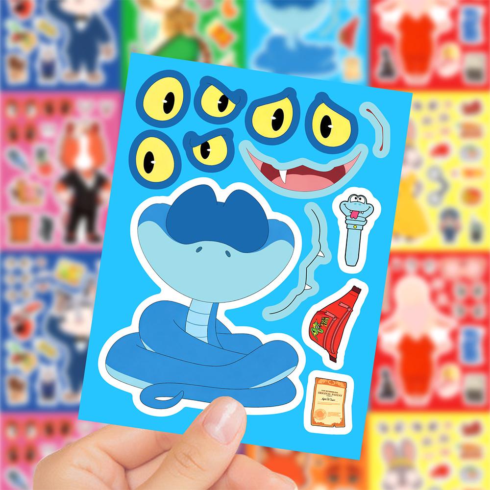 8/16sheets Anime Zootopia 2 Puzzle Stickers Cartoon Make a Face Decals Assemble Jigsaw Education Toy Decoration Sticker