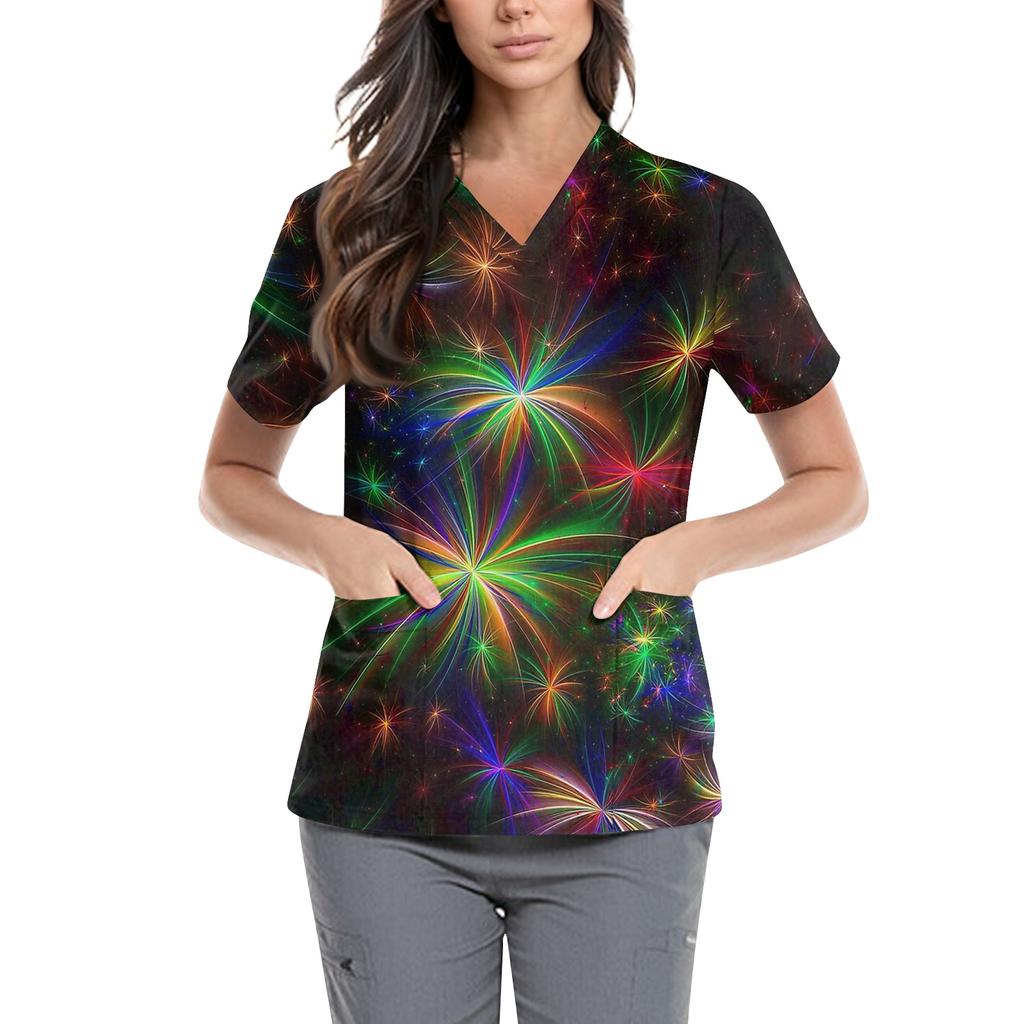 Women's  Carnival Themed Outfit Party Mask Pattern Caregiver Top