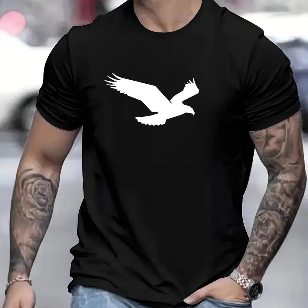 T-shirt casual e alla moda da uomo, estiva, larga, 100% cotone, con stampa di aquila, girocollo, maniche corte, top di alta qualità