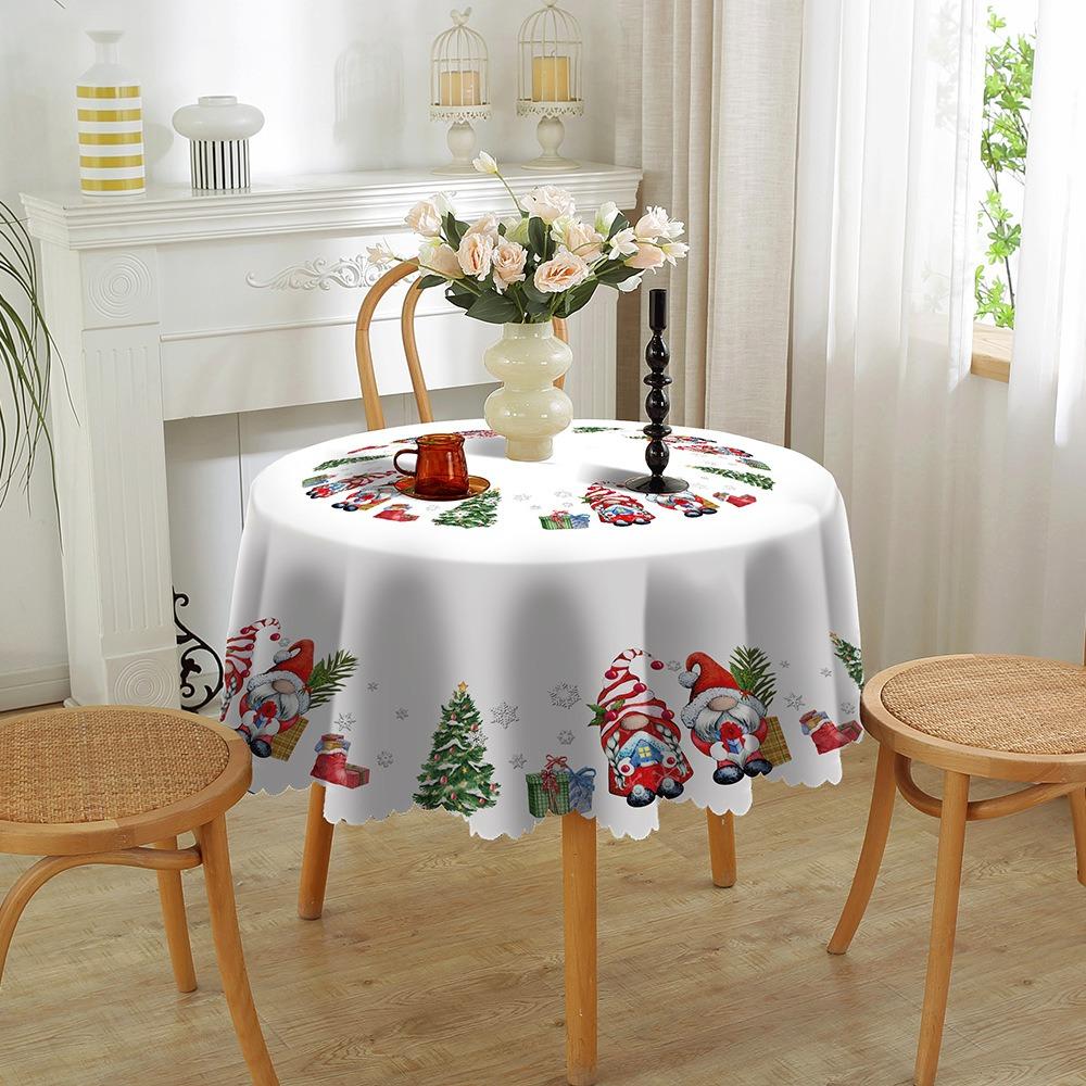 Christmas Round Tablecloth Waterproof Creative Printed Home Decor for Living Room Dining Table