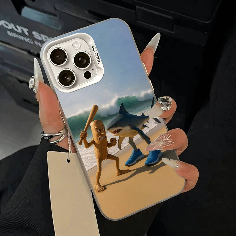 Brainrot Tralalero Phone Case For iPhone 11 12 13 14 15 16Pro Max Plus White Sliver  Phone Cover