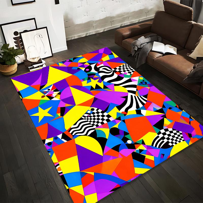 Colorful Abstract Geometric Carpet with Modern Shapes and Patterns Suitable for Use As an Anti-slip for Living Room Bedroom Sofas
