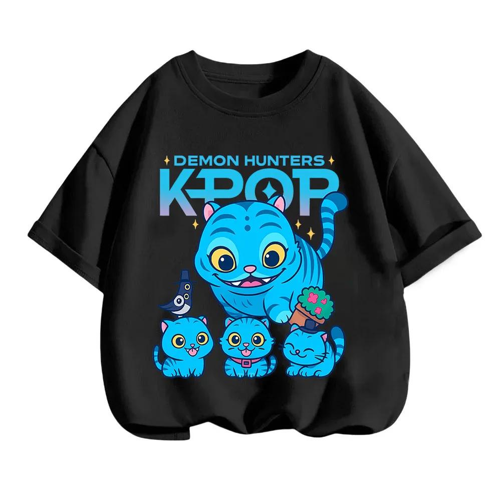 KPop Demon Hunters Children's T-shirt Cotton Korean Fashion Casual Round-neck Top Movie Cartoon Girl Boy Tshirt Kid Tees