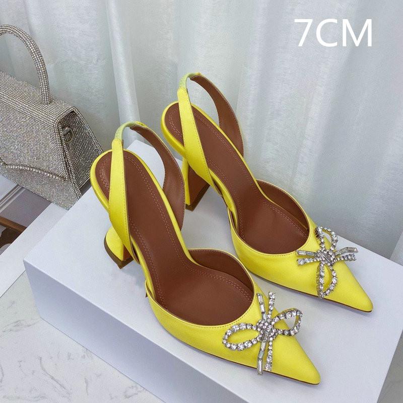 Fashion Pointed Middle And Back Empty Silk Sandals Women'S Net Red With Crystal Bow Stiletto Heels