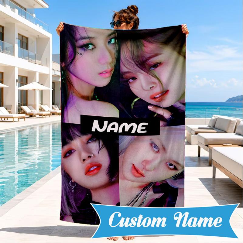 Custom Name Kpop BP Fantasy Beach Towel Microfiber Beach Towel, Lightweight and Quick-Dry, for Summer Travel, Swimming Pool Gift