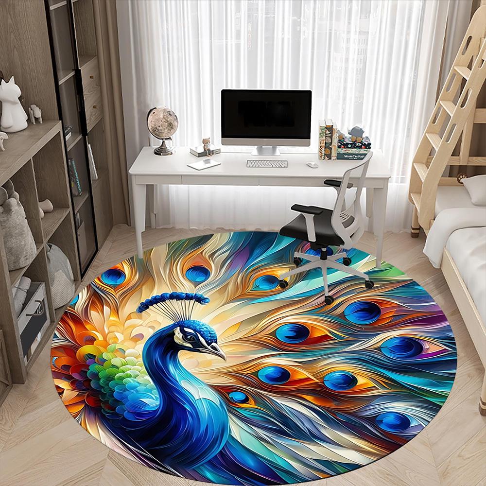 1pc Peacock Feather Artwork Chair Carpet for Office, Non-slip, Soft and Durable Office Rug, Perfect for Office yy260131015