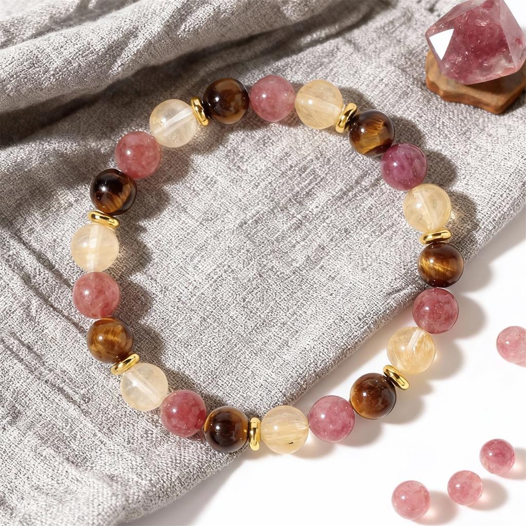 Citrine Tiger's Eye Bead String, Autumn and Winter Merad Beaded Bracelet, Natural Stone Bracelet