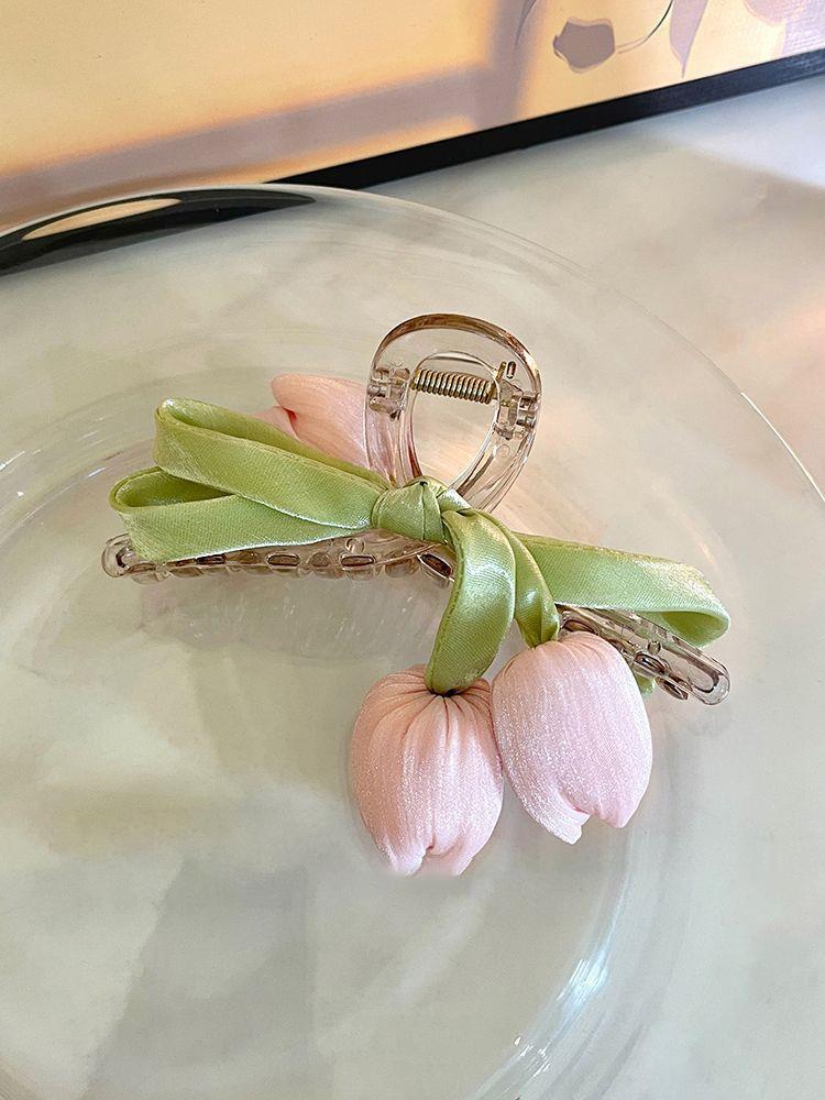 Fabric Mesh Bow Tulip Fringed Hairpin Sweet Small Fresh Simple Grab Clip Niche Design Headdress