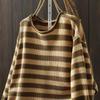 Sweatshirt for Women Cotton Oversize Stripe Loose Round Neck Casual Pullover Long Sleeve Top Sweatshirt