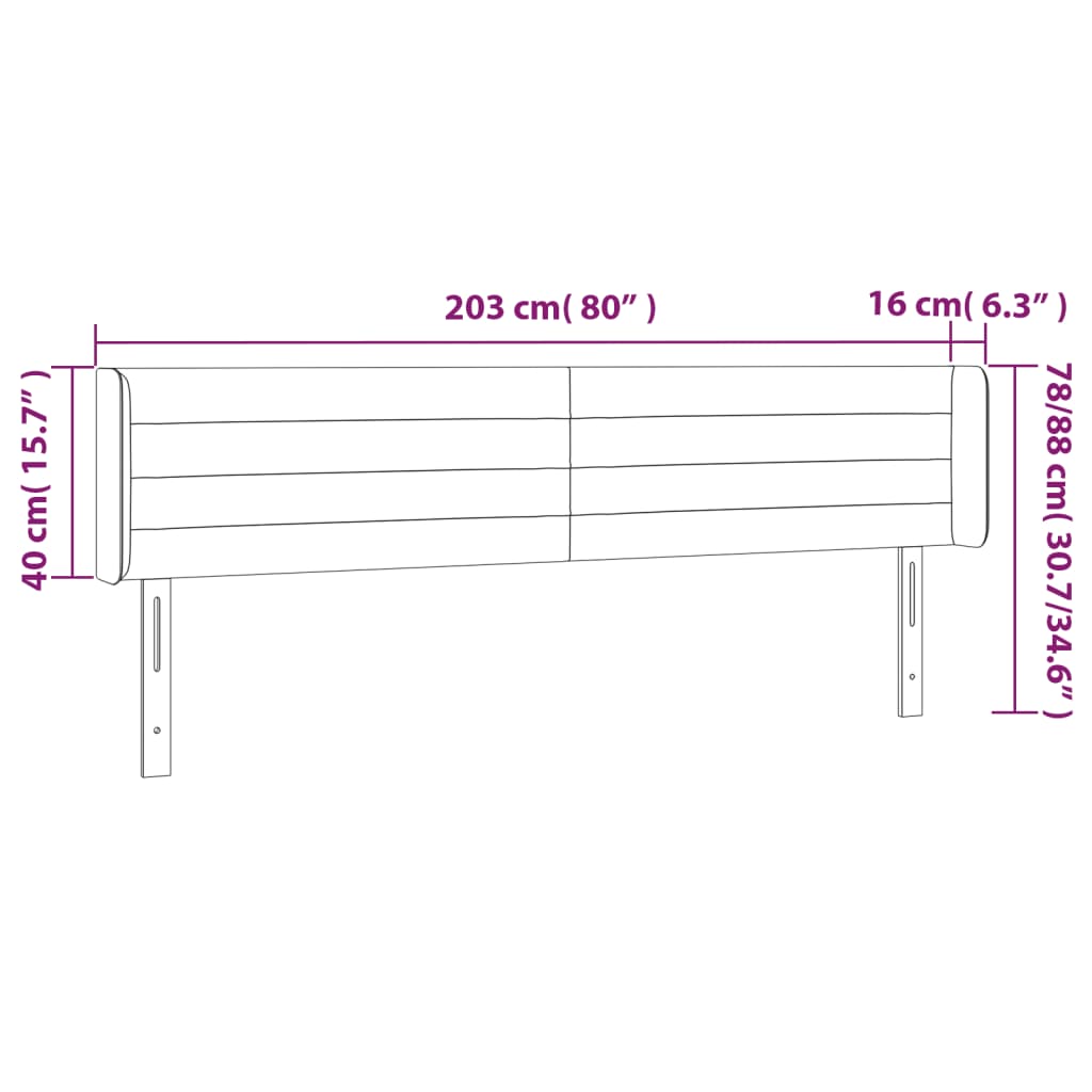 Headboard with Ears Pink 203x16x78 88 Cm Velvet