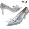 Grey Women's Crystal Wedding Shoes High Heels 2025Autumn New Silver All Diamond Bridal Shoes Water Diamond French Single Shoes