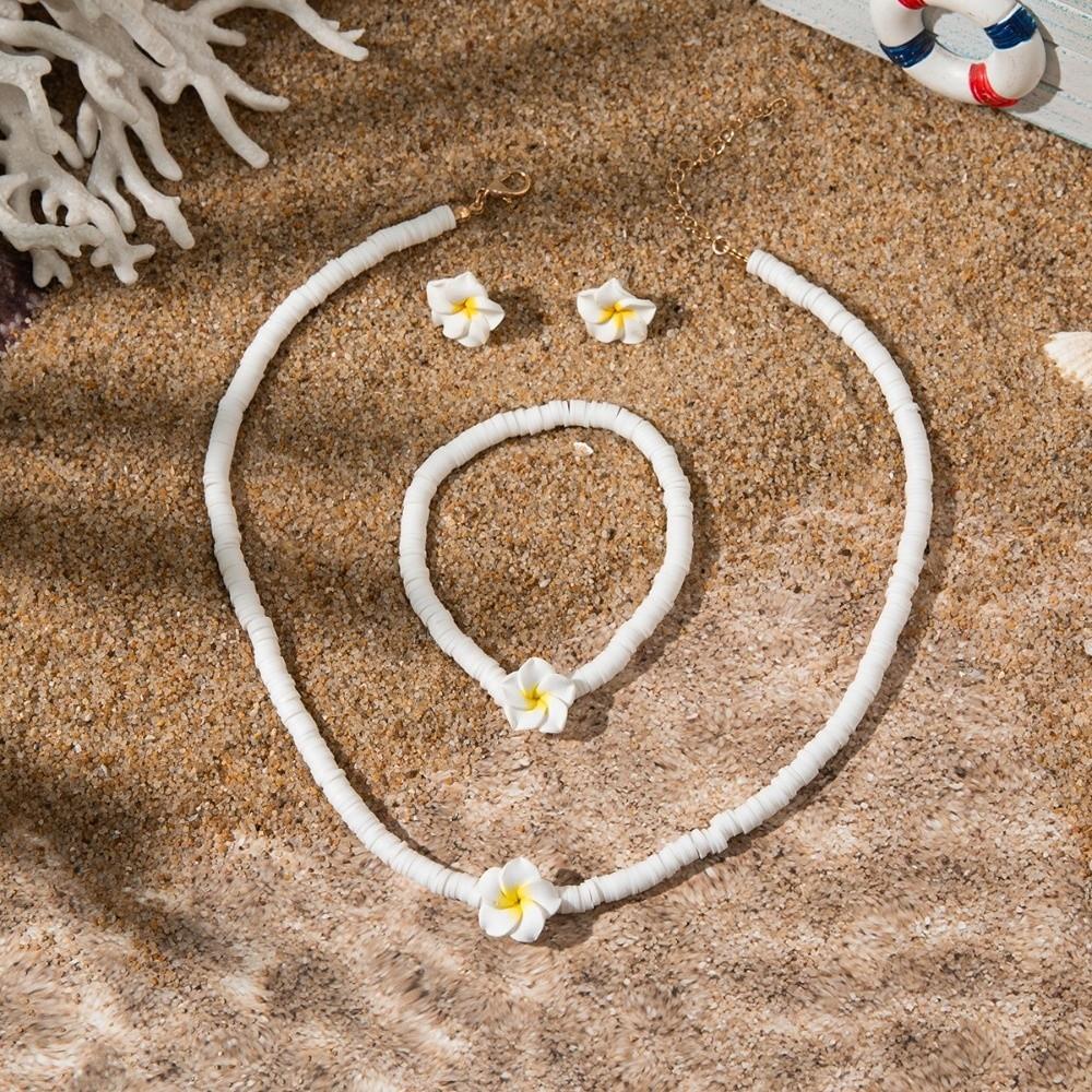 

Boho Chic Big Flower Clay Beads Bracelet Woven Rope Chain Handmade Woven Earrings Women