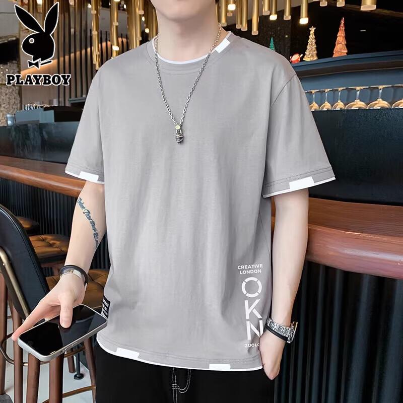 Playboy Men s Cotton Faux Two-Piece Short Sleeve T-Shirt 3XL