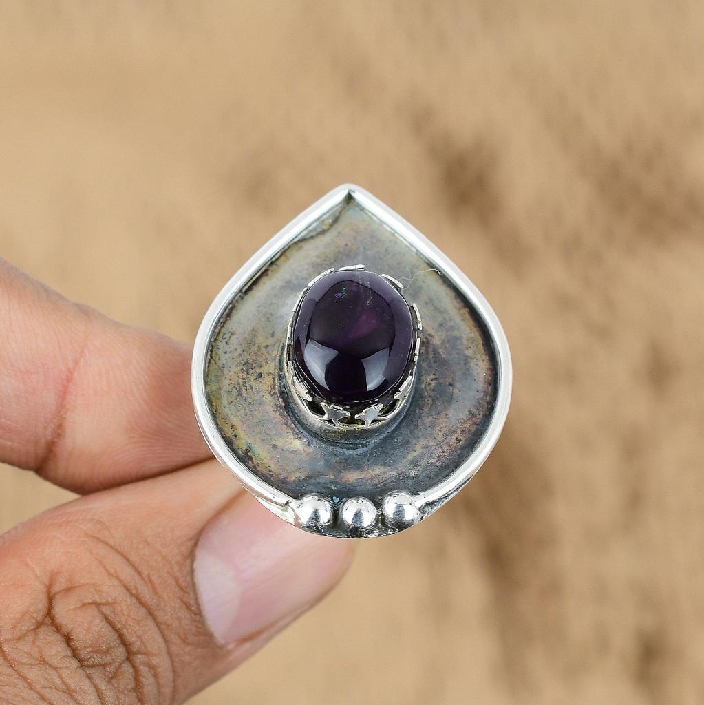 Mothers day Sale Oval Natural African Amethyst 925 Silver New Multi Stone Ring
