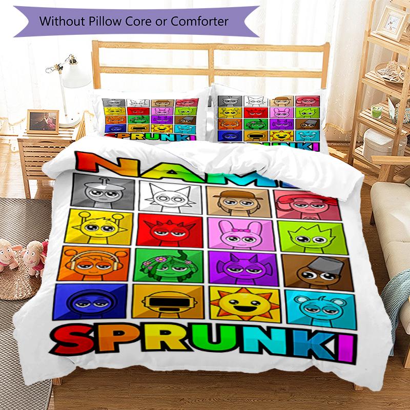 3pcs Custom Name Sprunki Bedding Set Duvet Cover Closure Includes 1 Duvet Cover & 2 Pillowcases, Soft and Comfortable for All Seasons.