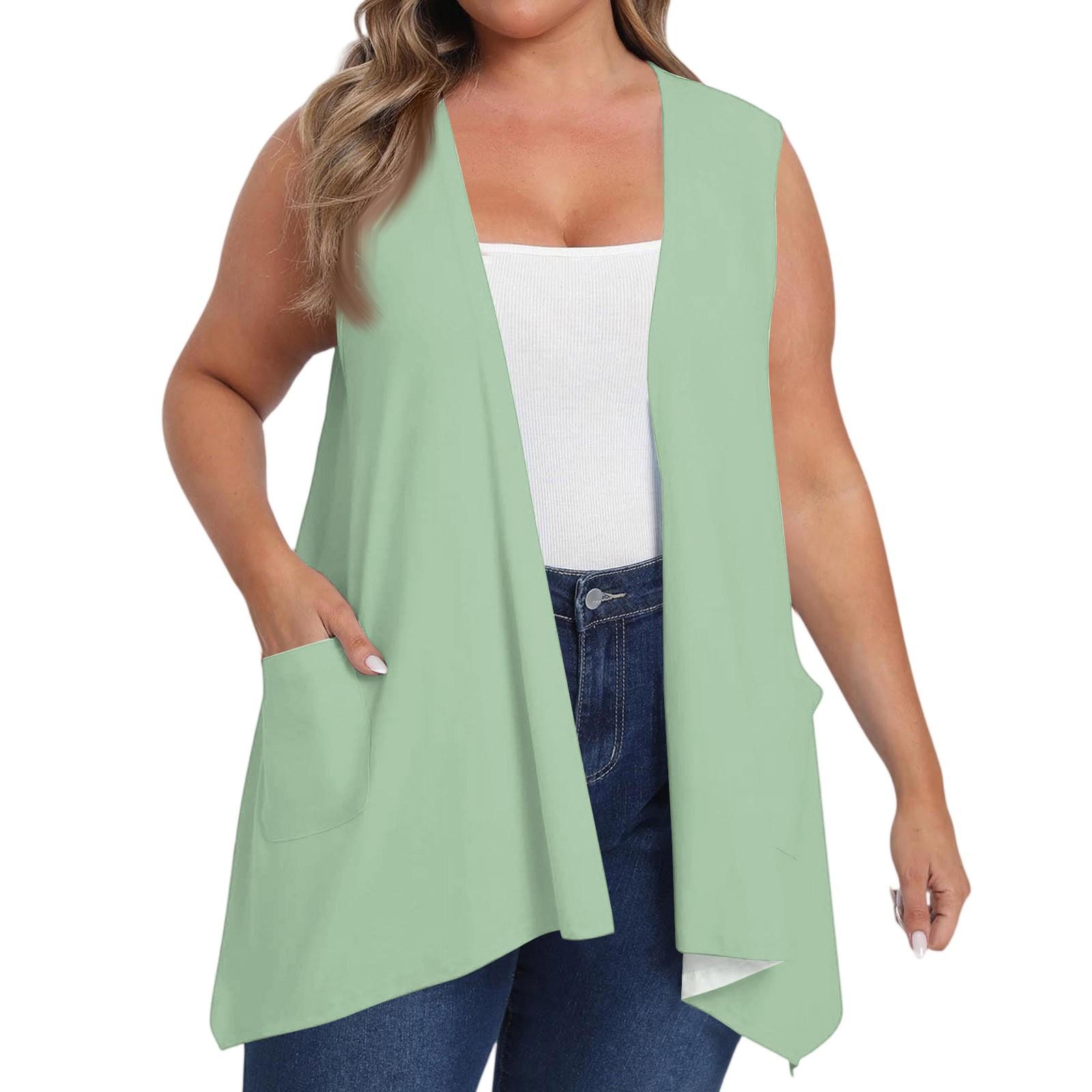 

Жіночий подовжений вільний повсякденний однотонний жилет без рукавів з кишенею, кардиган-піджак XXXL