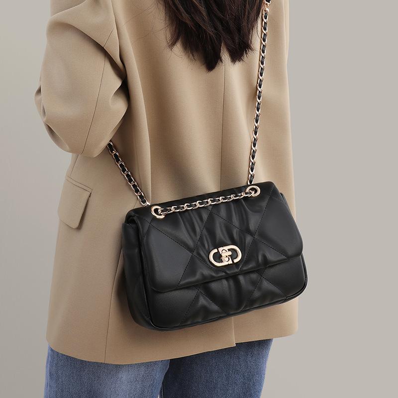 New Autumn and Winter Genuine Leather Women's Bag Diamond Square Bag Large Capacity Chain Bag Crossbody Bag