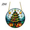 Acrylic Santa Claus Pendants Stained Glass Style Christmas Hanging Pendant, Plants Ornaments with Lanyard Double Sided Printed Xmas for Tree
