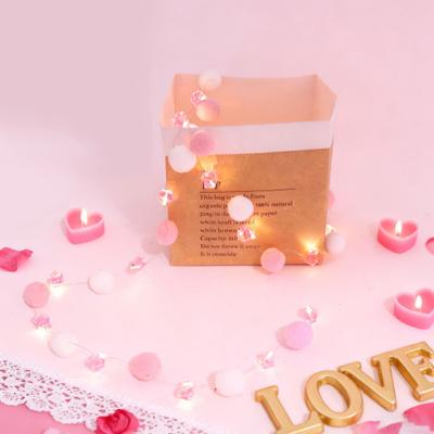 LED Pom Poms String Lights Battery Operated Fairy Light with 20 Faux Crystal Petals LEDs for Valentine's Day Wedding Party