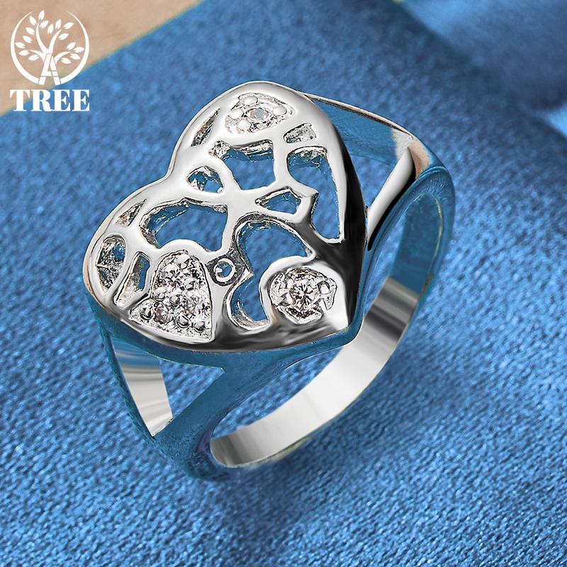 925 Sterling Silver AAAAA Zircon Heart Ring Jewelry