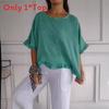 T-shirt Basic Estiva da Donna in Cotone e Lino, Vestibilità Larga, per Uso Casual