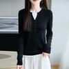 Women's 100% Pure Wool Crew Neck Knitted Sweater - Fake Two-Piece Long Sleeve Base Shirt for Autumn