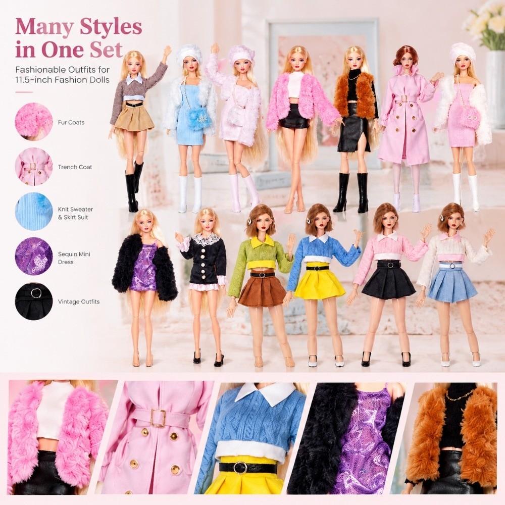 1SET Fashion Short Skirt Outer Garment Pants Cute Fur Coat Windbreaker Dresses  For 30CM Doll