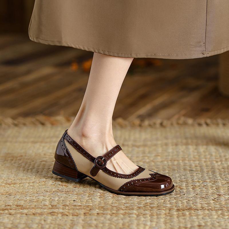 2024 Spring/Autumn Shoes Women Round Toe Chunky Heel Mary Janes Mixed Color Women Pumps Patent Leather Shoes Classics High Heels