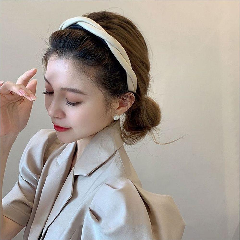 

Wide Glossy Vintage Solid Color Pu Leather Women Headband Korean Style Hair Hoop Sweet Hair Hoop кофейный
