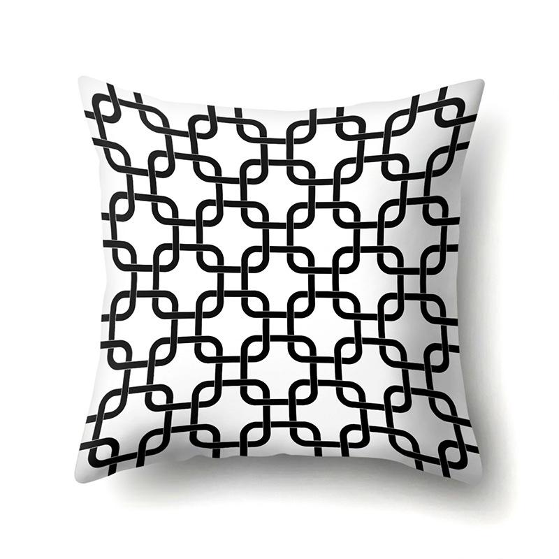 Polyester Pillowcase Peach Leather Velvet Black and White Geometric Printed Pillowcase Waist Cushion Cover Bedside Cushion Cover Bedside Cushion Cover