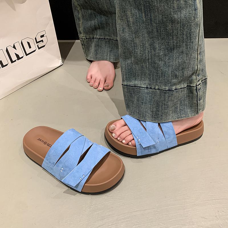 Fashion 2025 Summer New Women's Slip-On Sandals Thick Heel Heightening Casual Versatile Comfortable Beach Cool Slippers Rubber Bottom