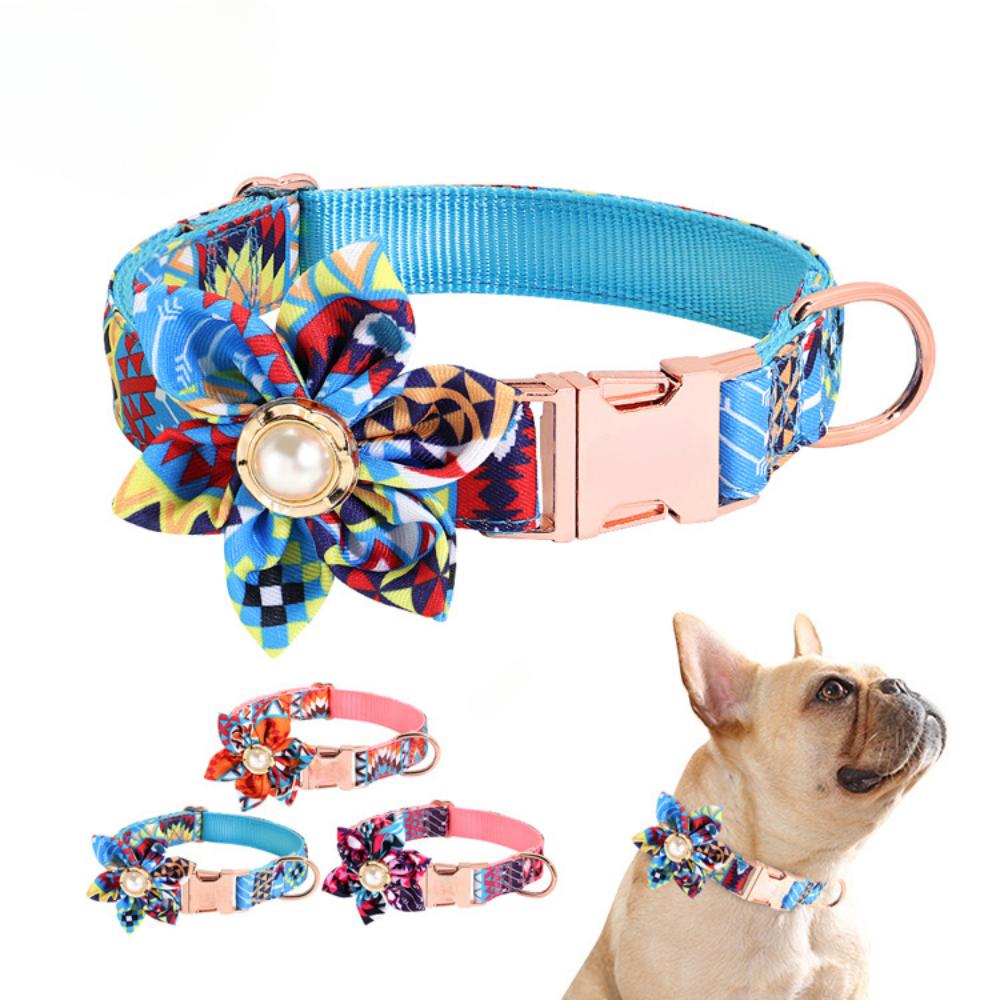 Pet Dog Ethnic Style Flower Metal Buckle Collar