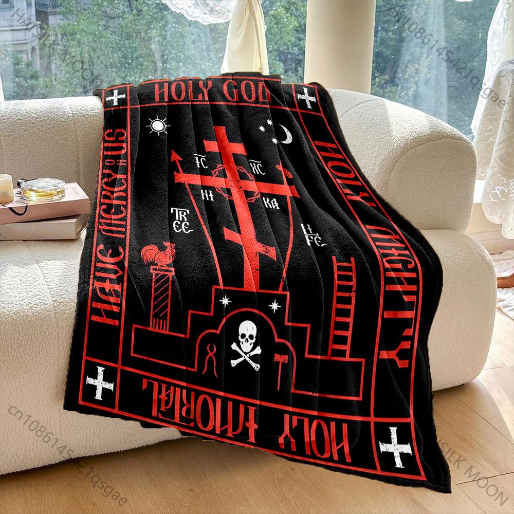 1PC Orthodox Cross Art Faith-printed Flannel Blanket Soft and Warm Suitable for Home Travel Picnics Camping and RV Use